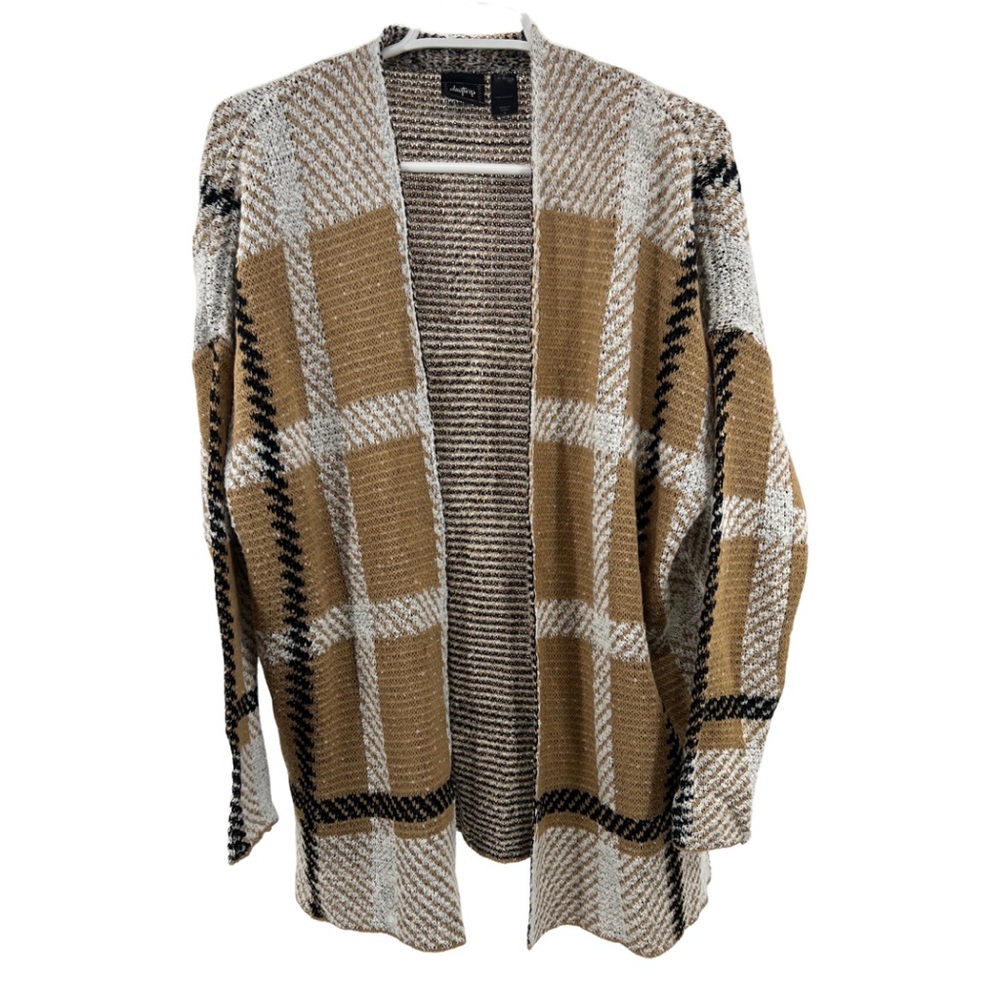 Daytrip S neutral plaid open front cardigan fall casual office preppy winter